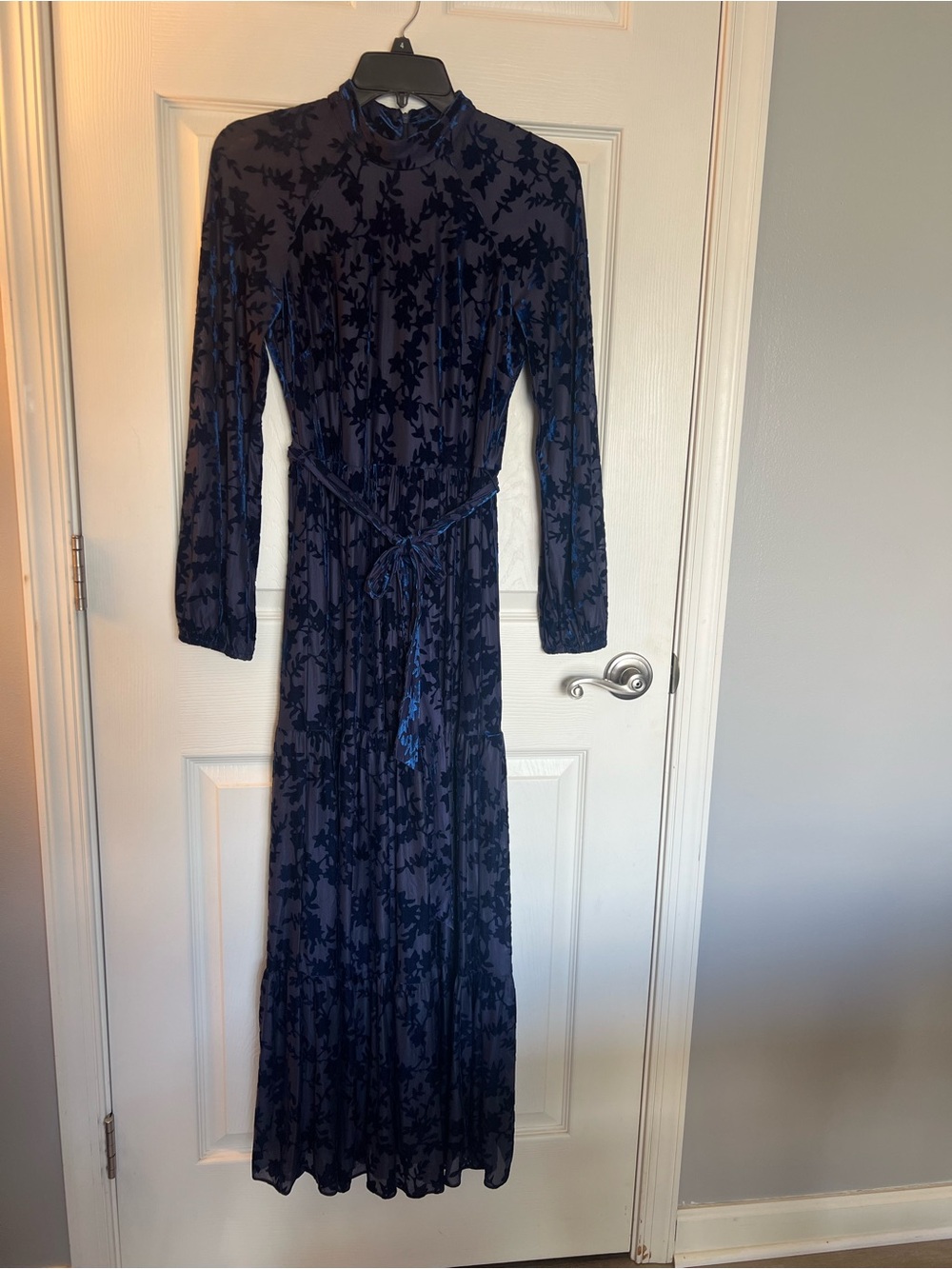 Maison Tara Navy Floral Burnout Velvet Maxi Dress